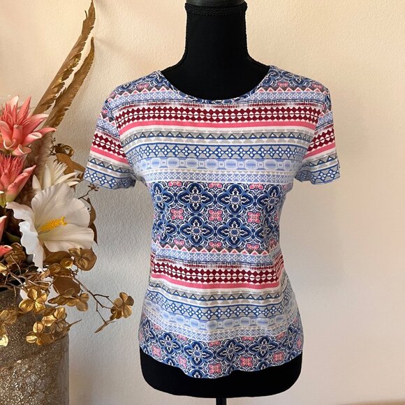 Pink & Blue Geometric Paisley Classic Cotton BabyTee M - Picture 1 of 6